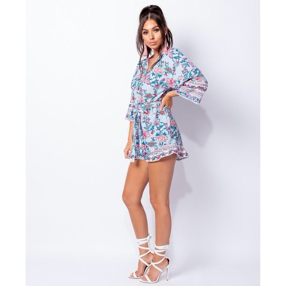 Floral Romper with Flared Sleeves - Picture 7 of 10